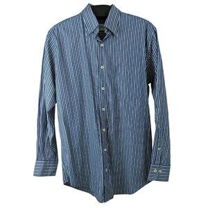 Peter Millar Button Front Shirt Men's Size Medium Navy Stripes Long Sleeve